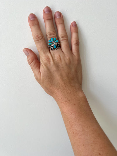 Vintage Sterling Silver Turquoise Flower Ring