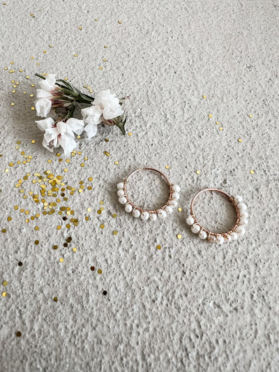 10K Rose Gold Pearl Hoops
