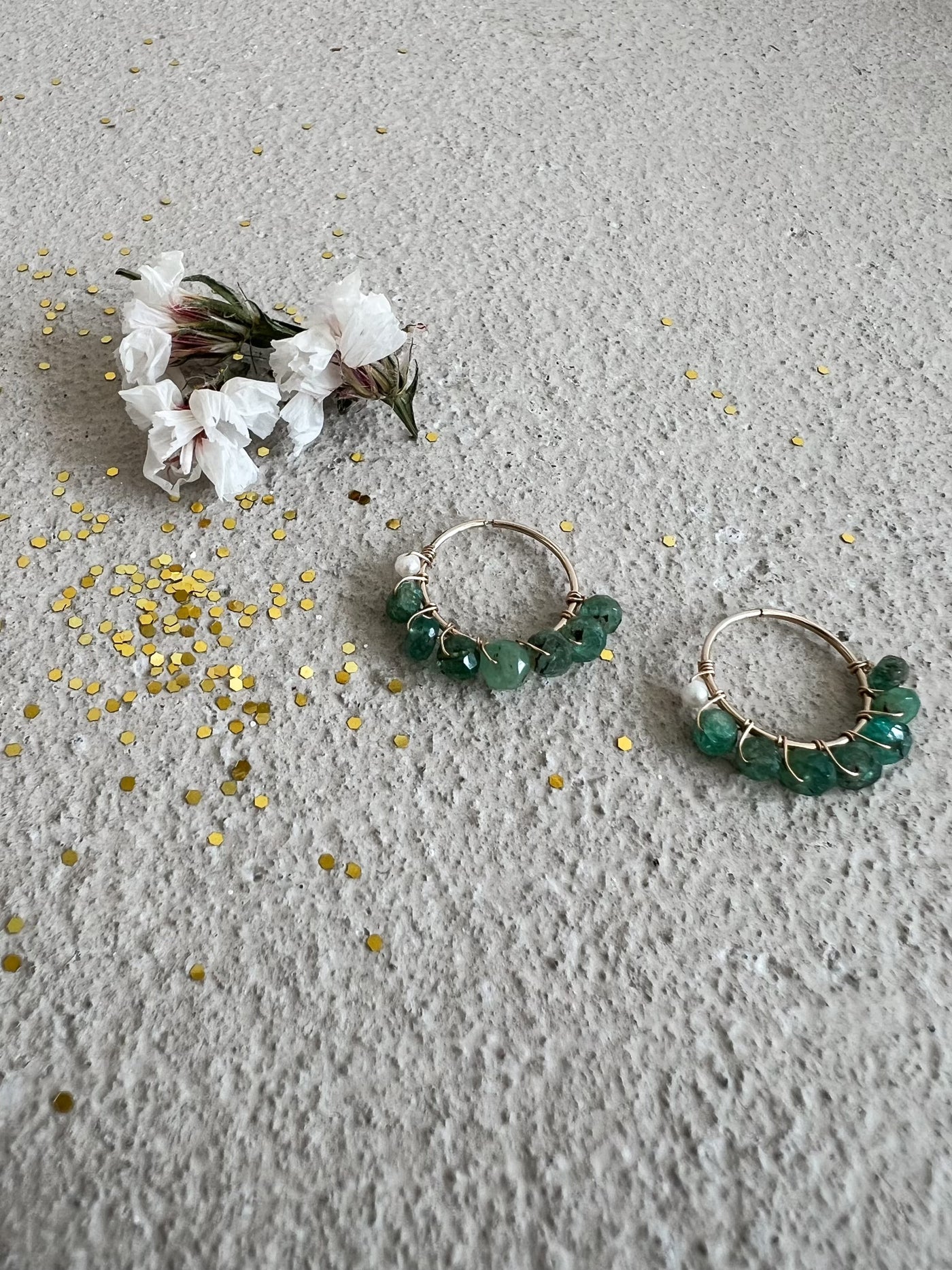 10k Yellow Gold Emerald Hoops