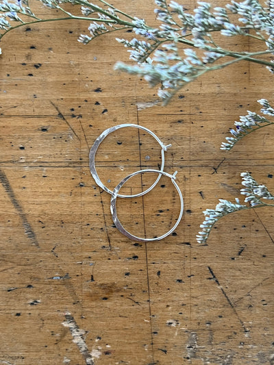 Moon Lover Hammered Hoop in Sterling Silver - Small