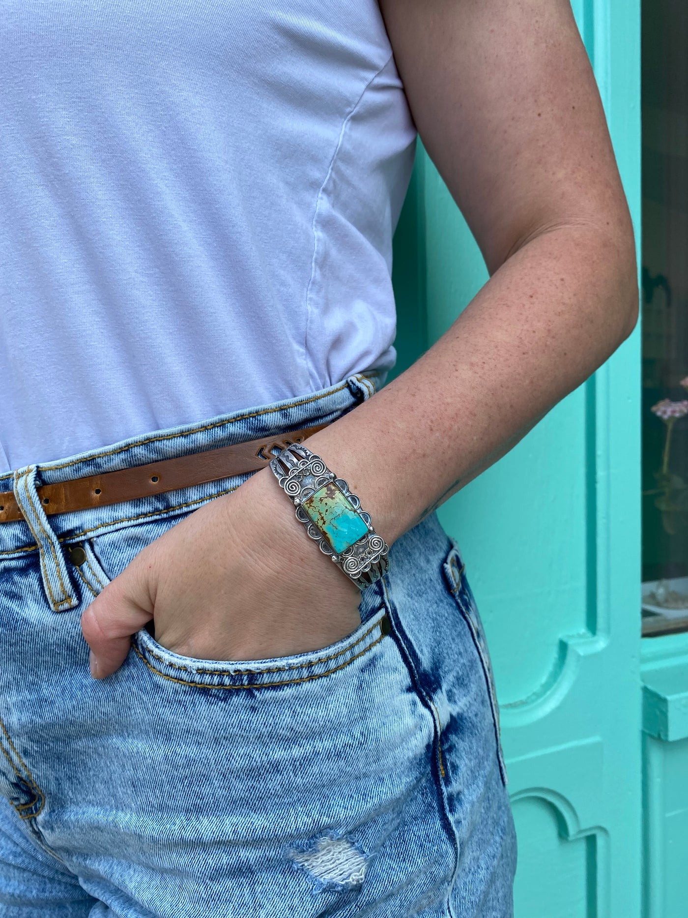 Vintage Navajo Turquoise Silver Cuff