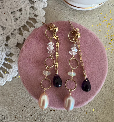 Amethyst and Pearl Jacket Earrings