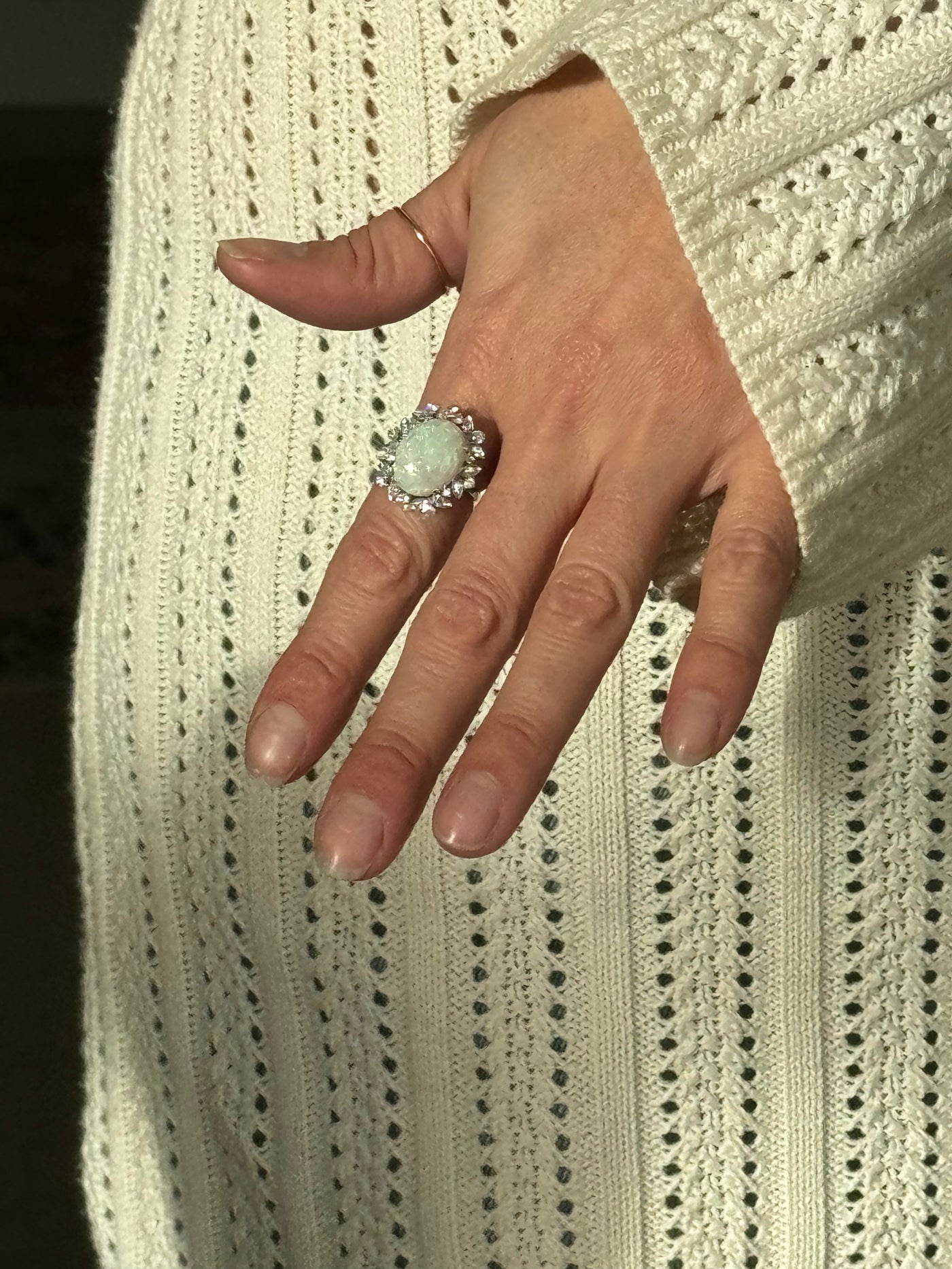 18k Opal Diamond and White Gold Vintage Ring CA