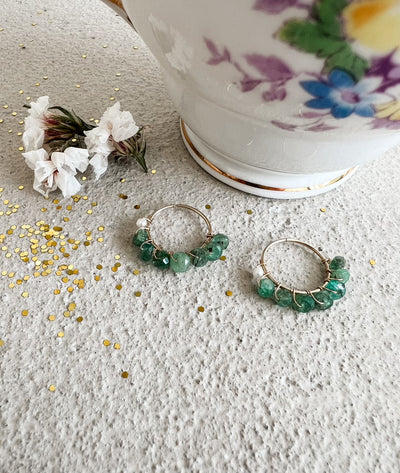10k Yellow Gold Emerald Hoops
