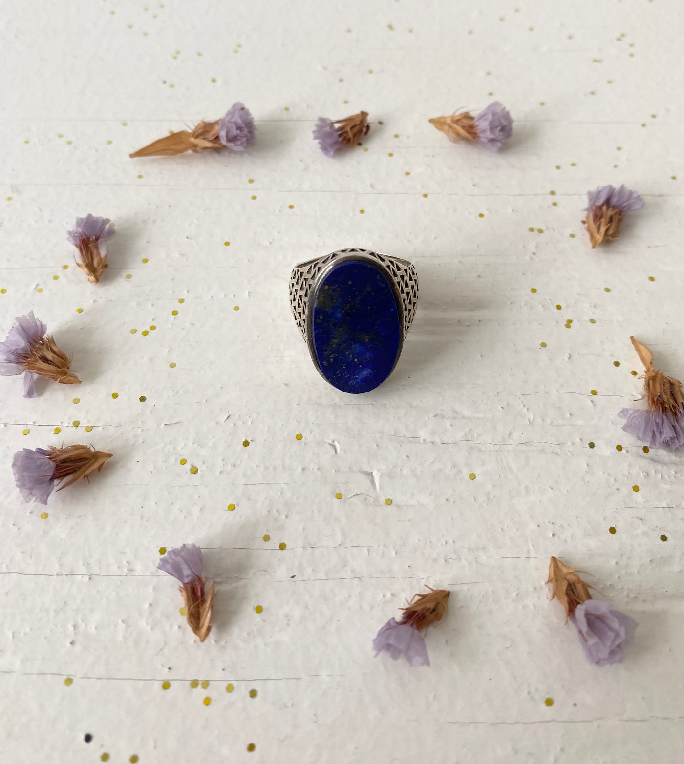 Vintage Lapis Lazuli Big Gemstone Ring