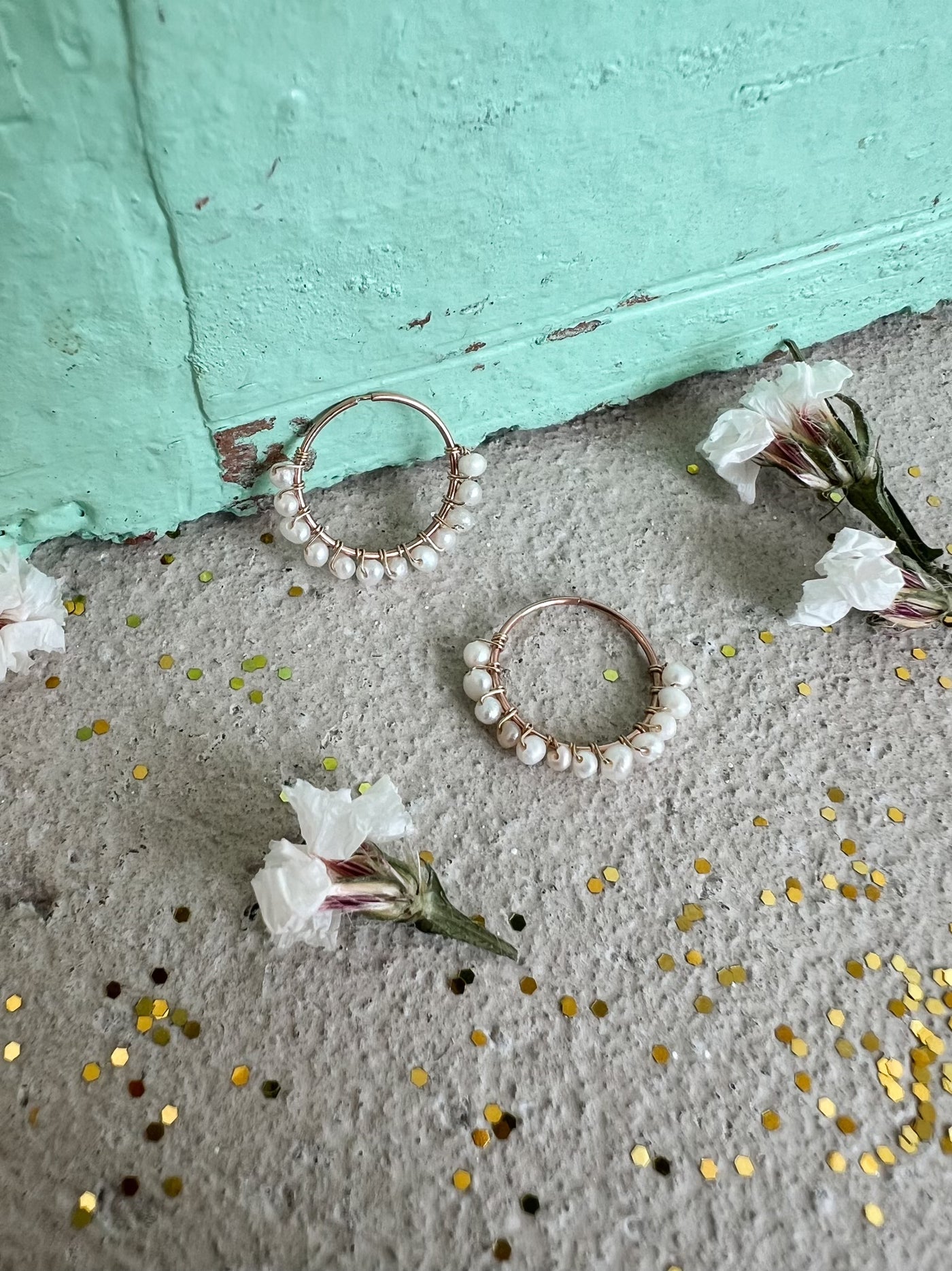 10K Rose Gold Pearl Hoops