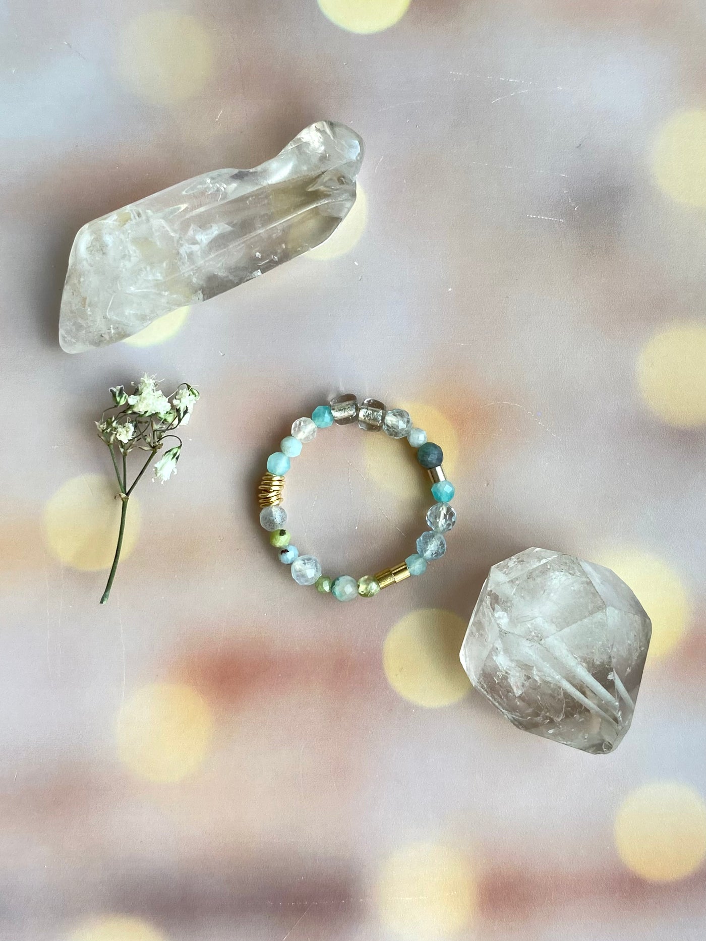 Aqua Blue Beaded Ring | Anice Jewellery