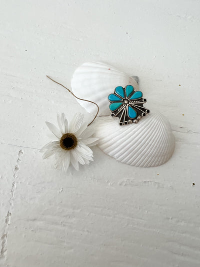 Vintage Sterling Silver Turquoise Flower Ring