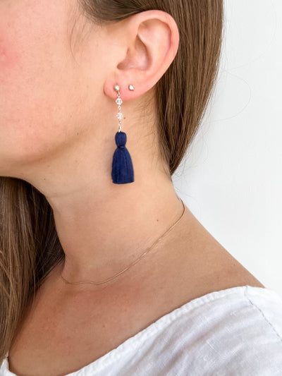 Navy Baby Tassel Earrings