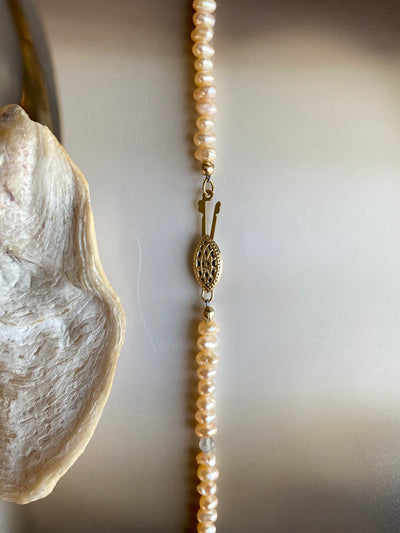 Vintage Brass Chain & Beaded Pearl Necklace