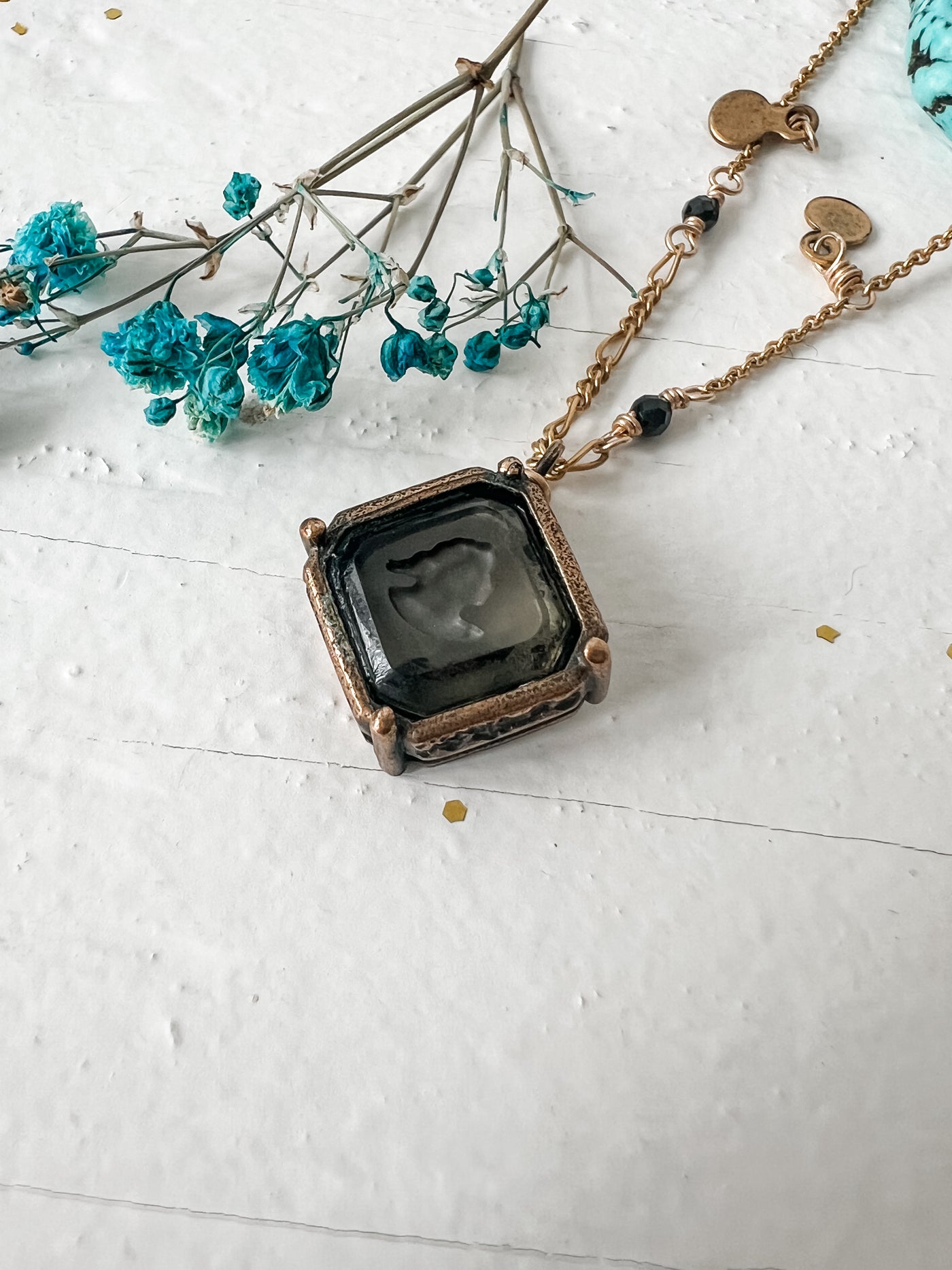 Gold and Glass Square Statement Necklace