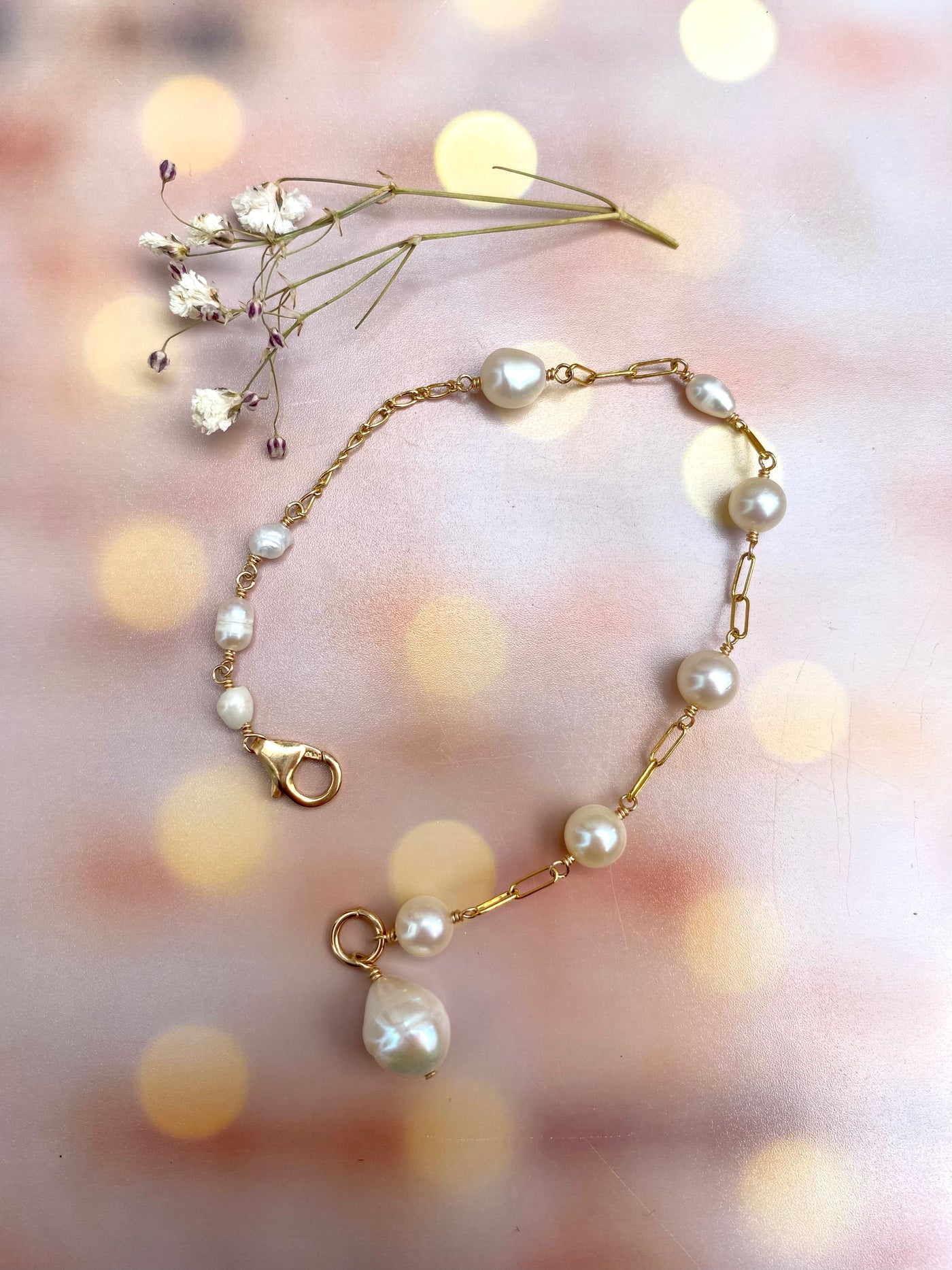 Freshwater Pearl and Fancy Chain Bracelet