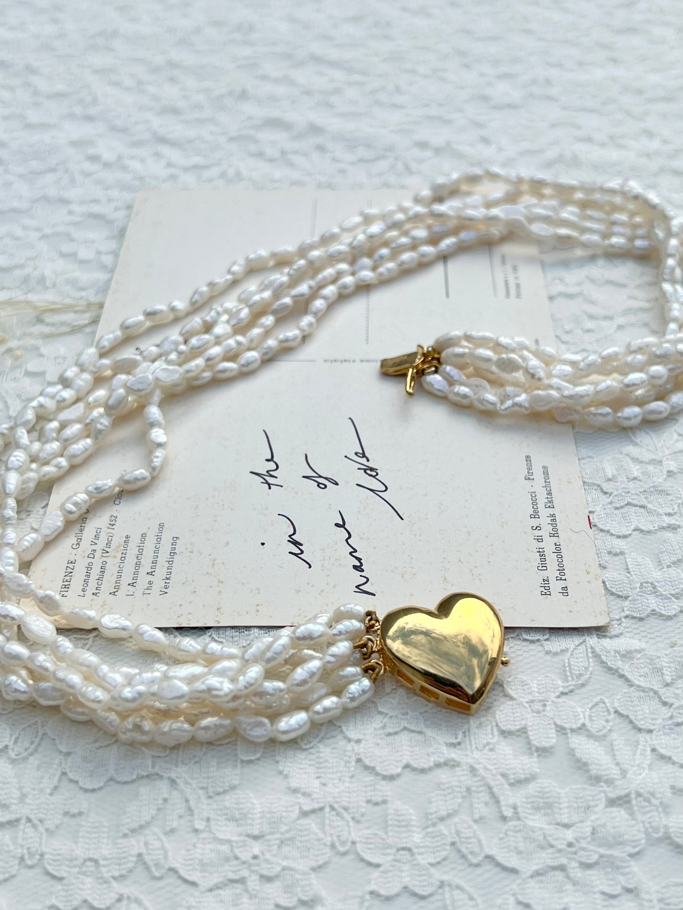 Golden Heart and Pearl Necklace