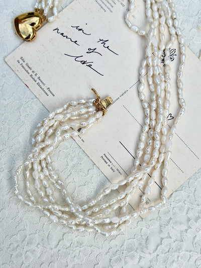Golden Heart and Pearl Necklace