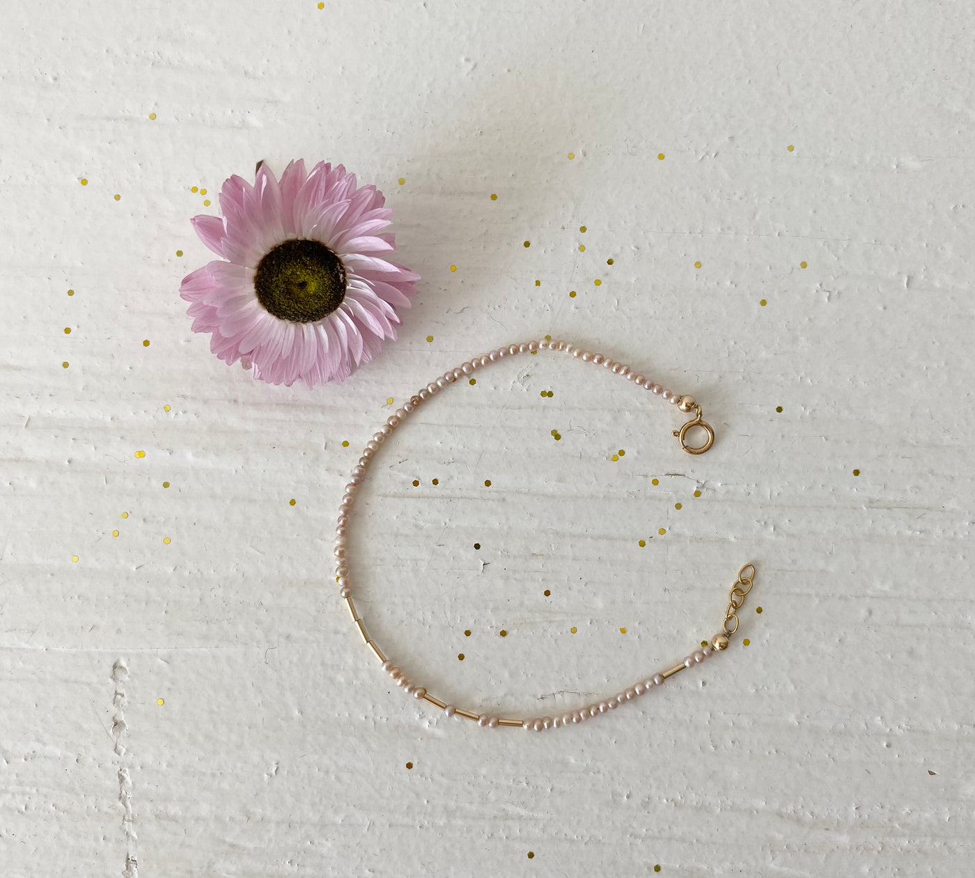 Dainty Pearl and Gold Bead Bracelet