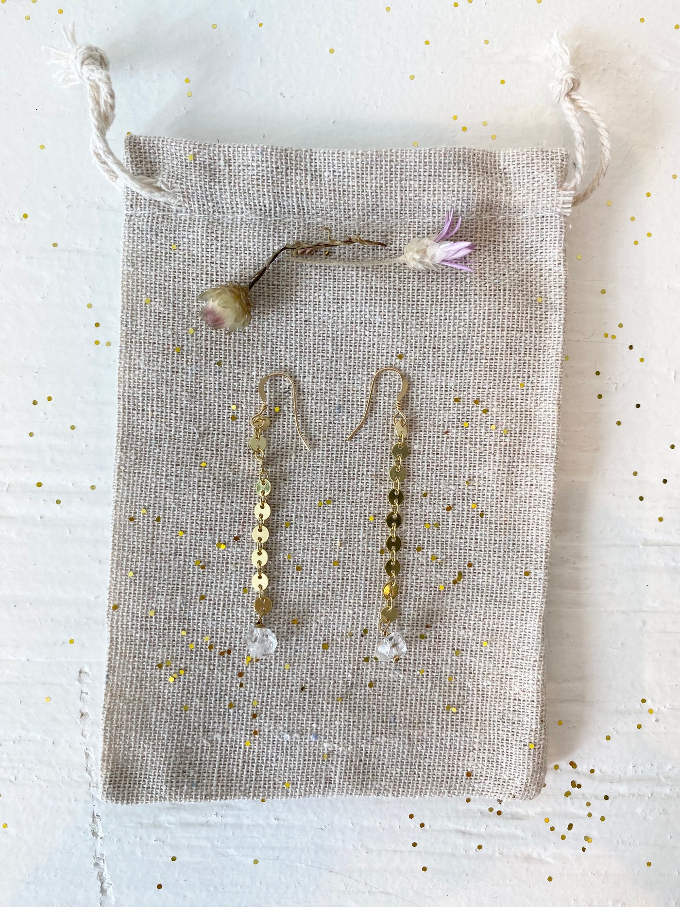 Sparkly Herkimer Drop Earrings