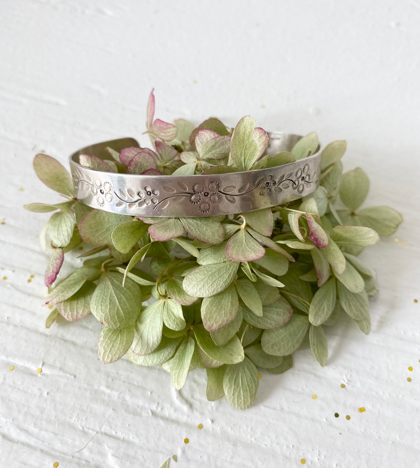 Vintage Silver Floral Cuff Bracelet