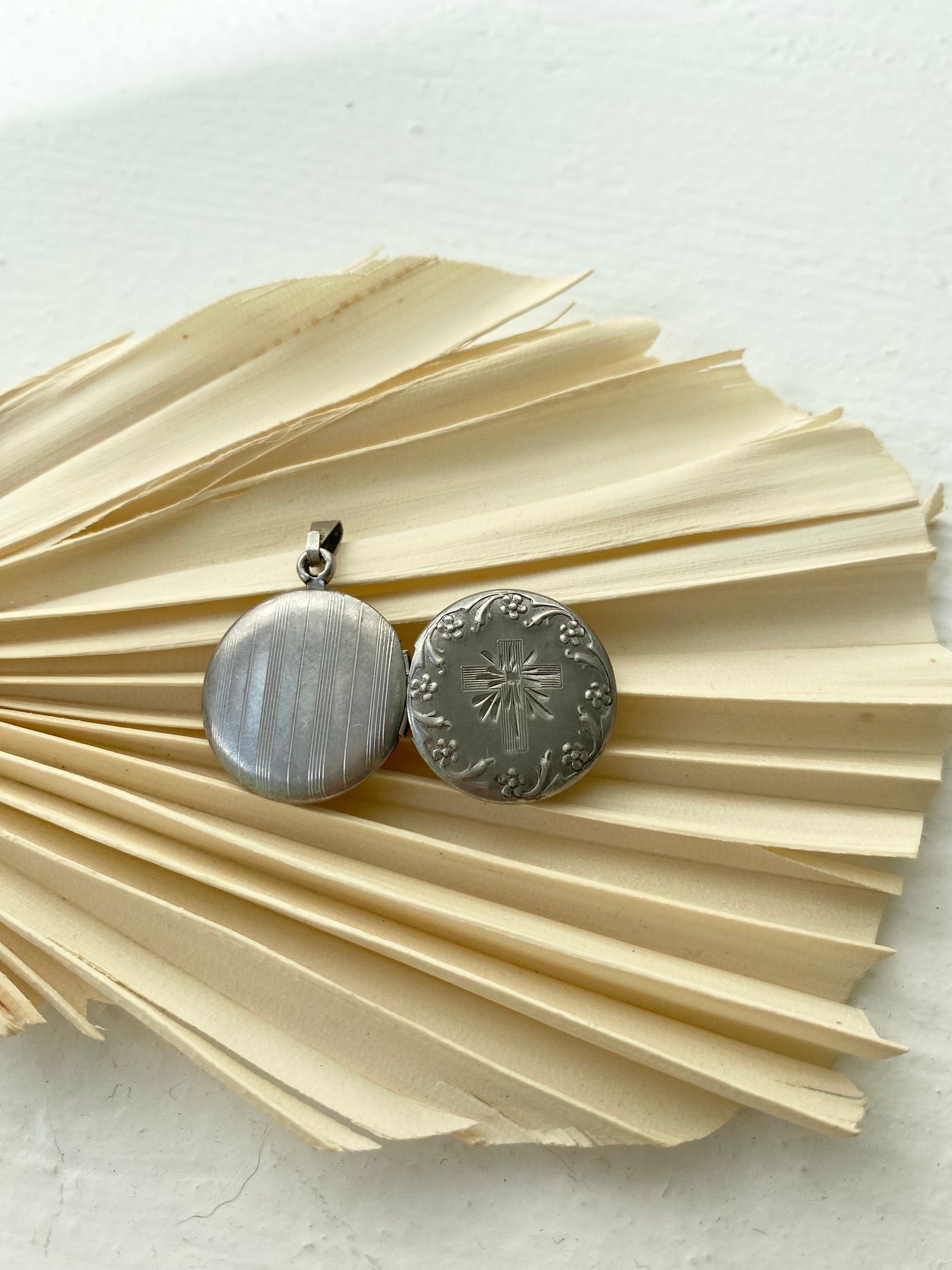 Vintage Etched Silver Cross Locket
