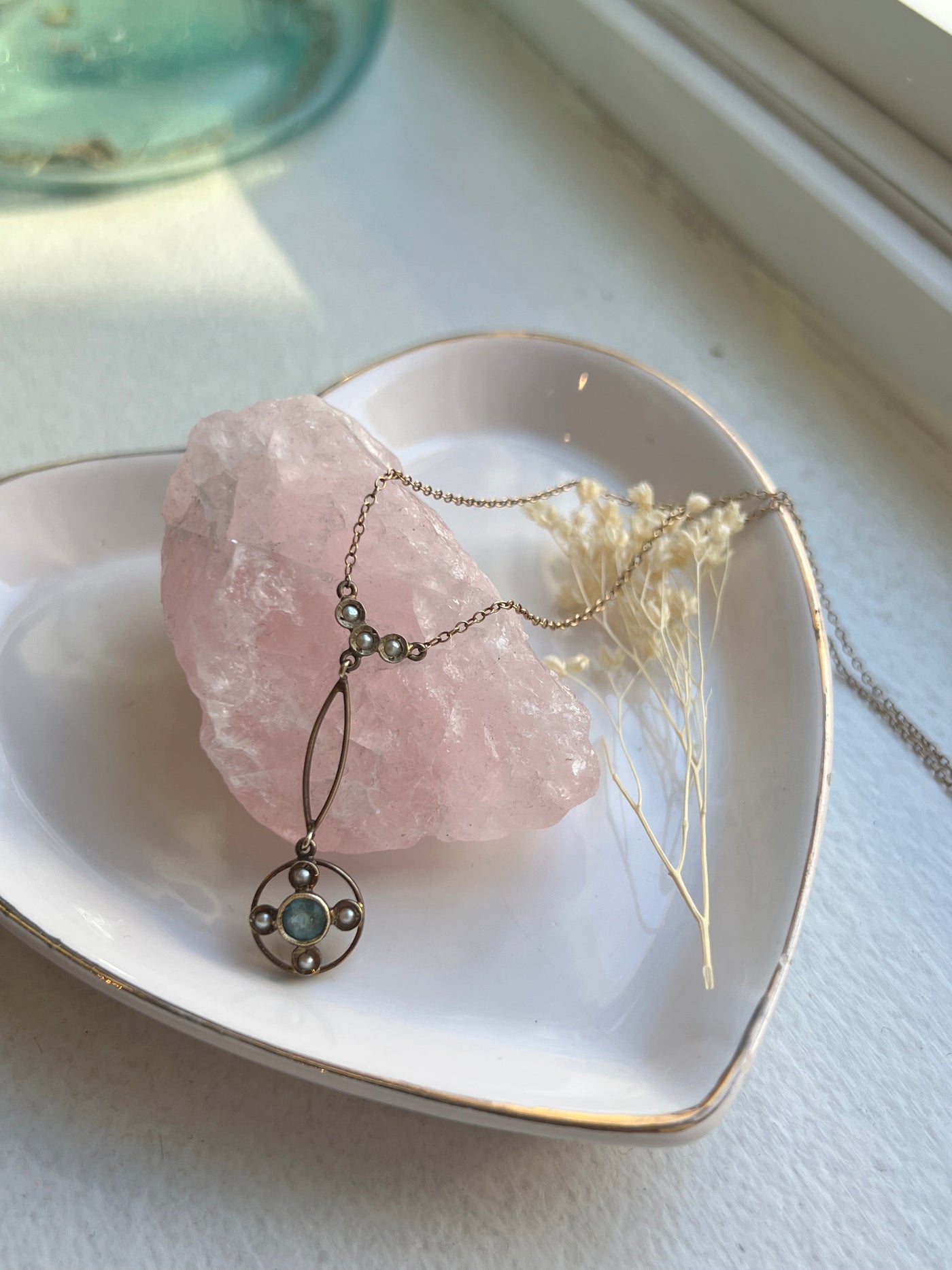 10K Pearls and Aquamarine Necklace