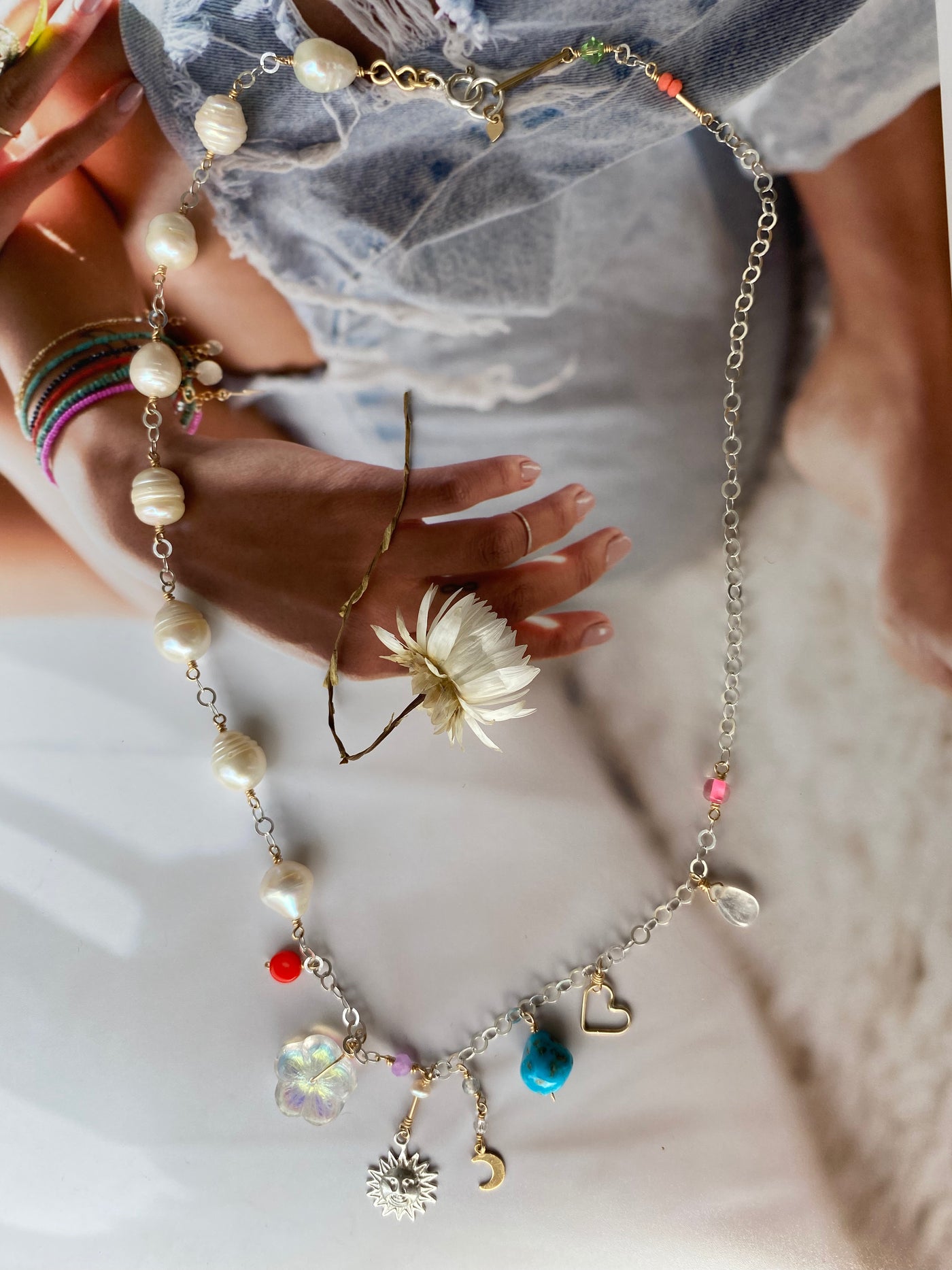 Fiesta Charm & Pearl Necklace