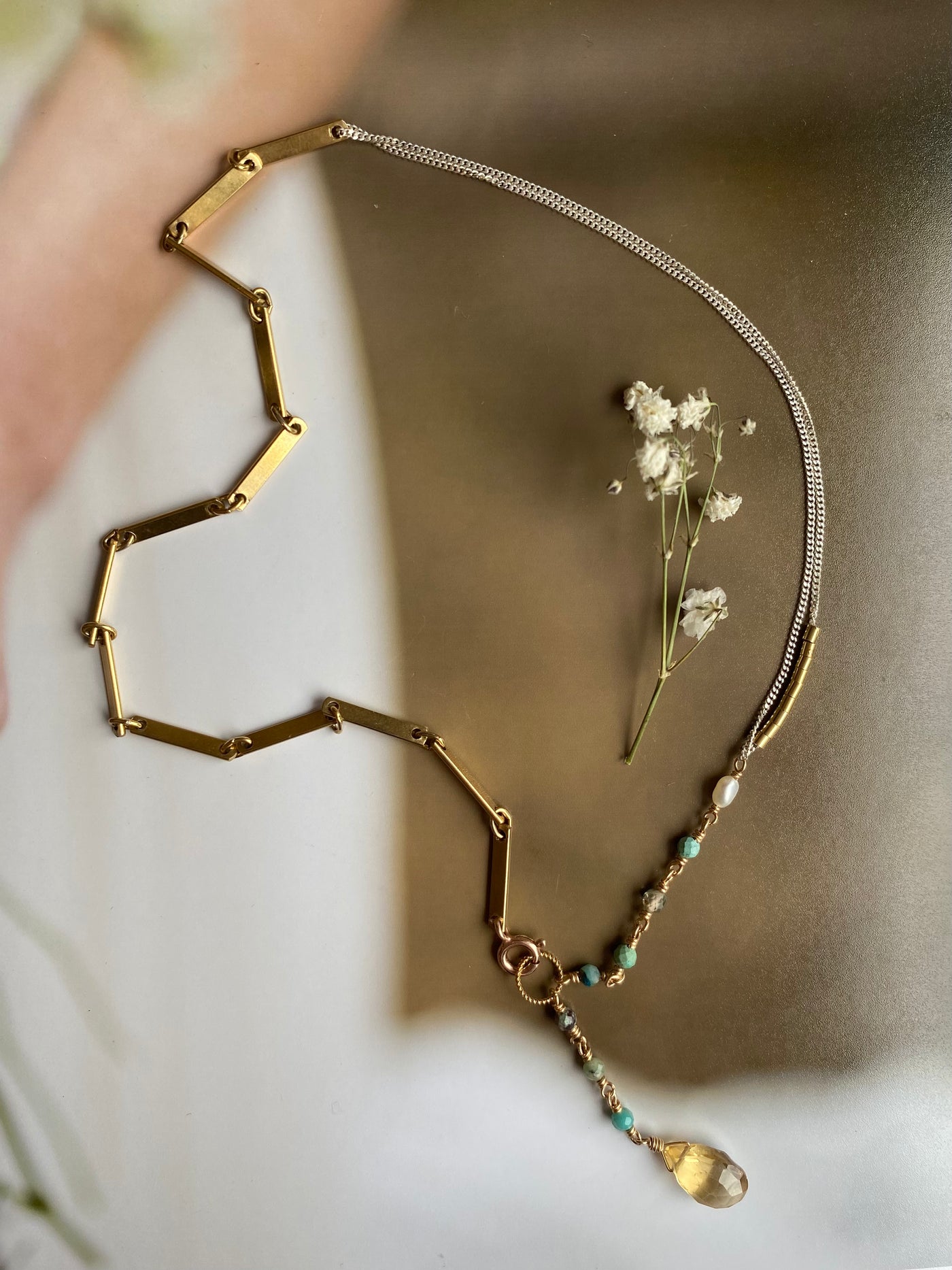 Vintage Brass and Citrine Necklace