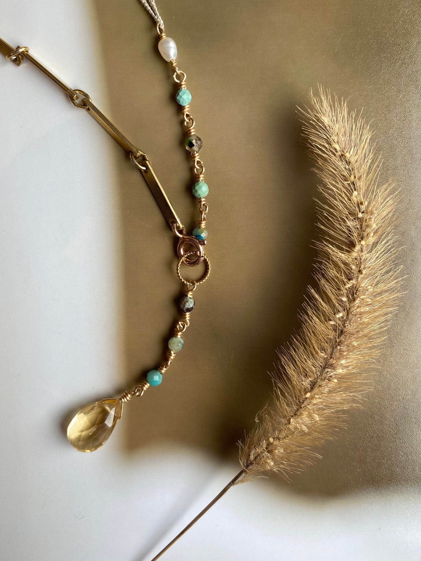 Vintage Brass and Citrine Necklace
