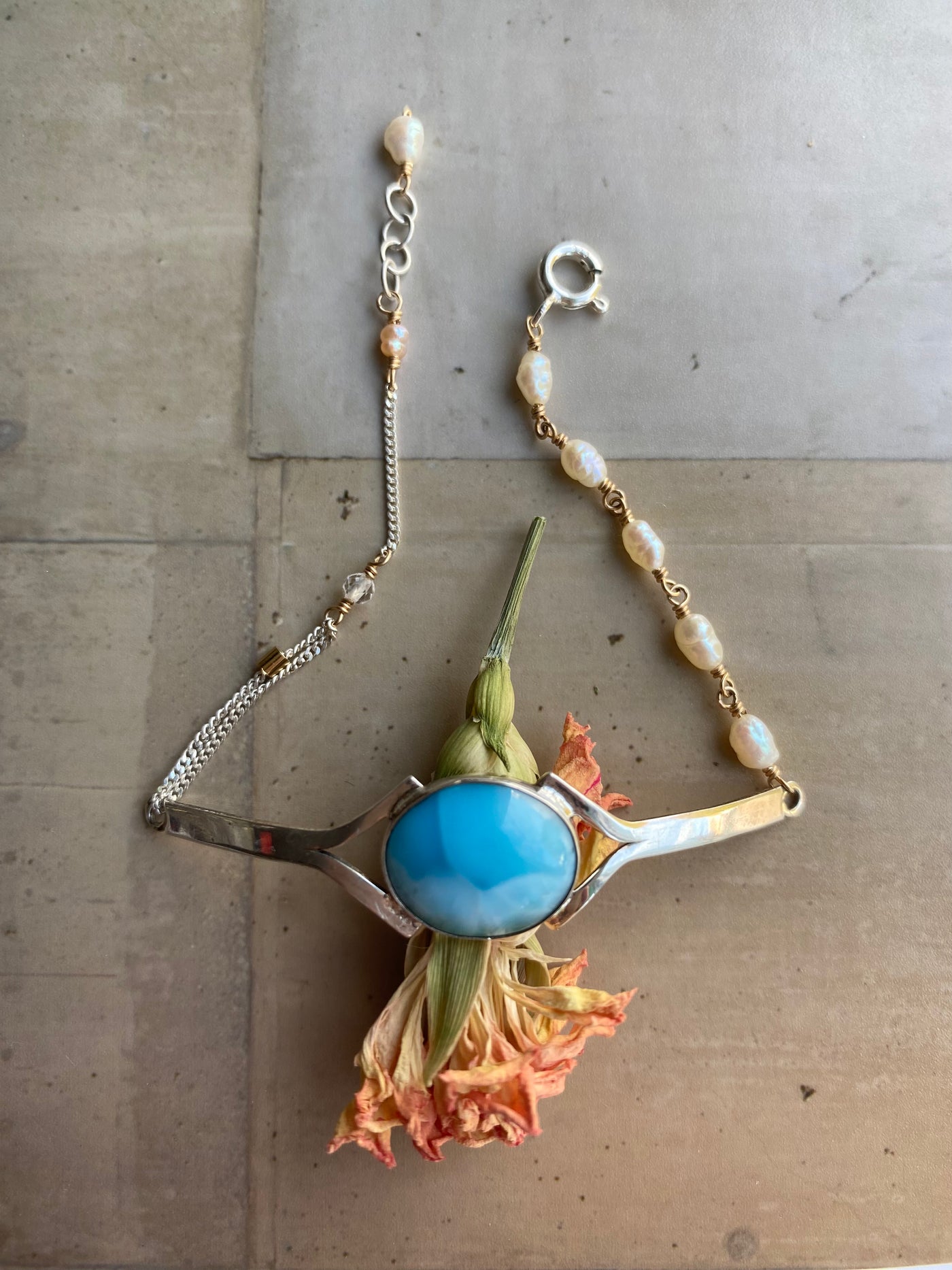 Larimar and Pearl Bracelet