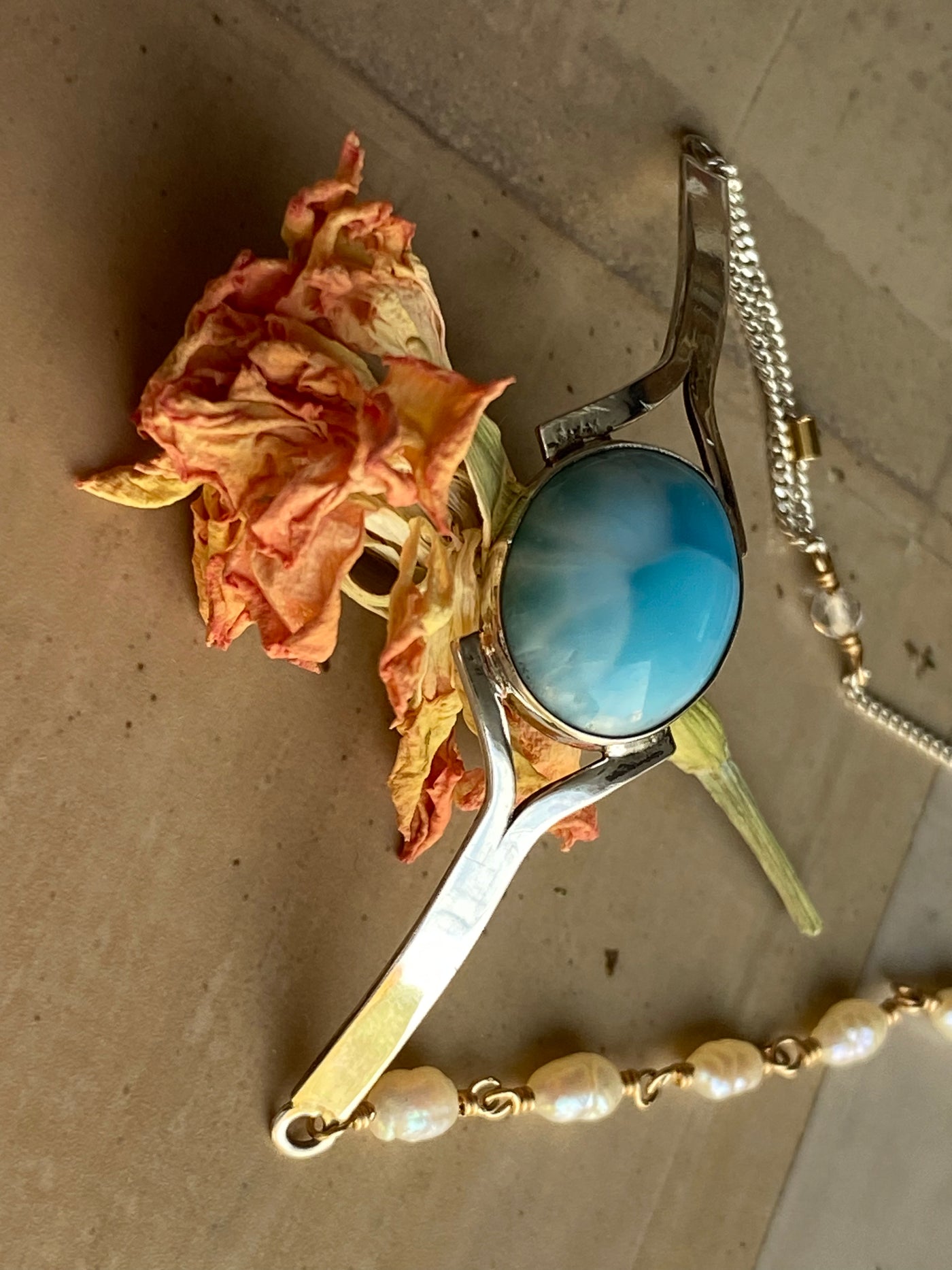 Larimar and Pearl Bracelet