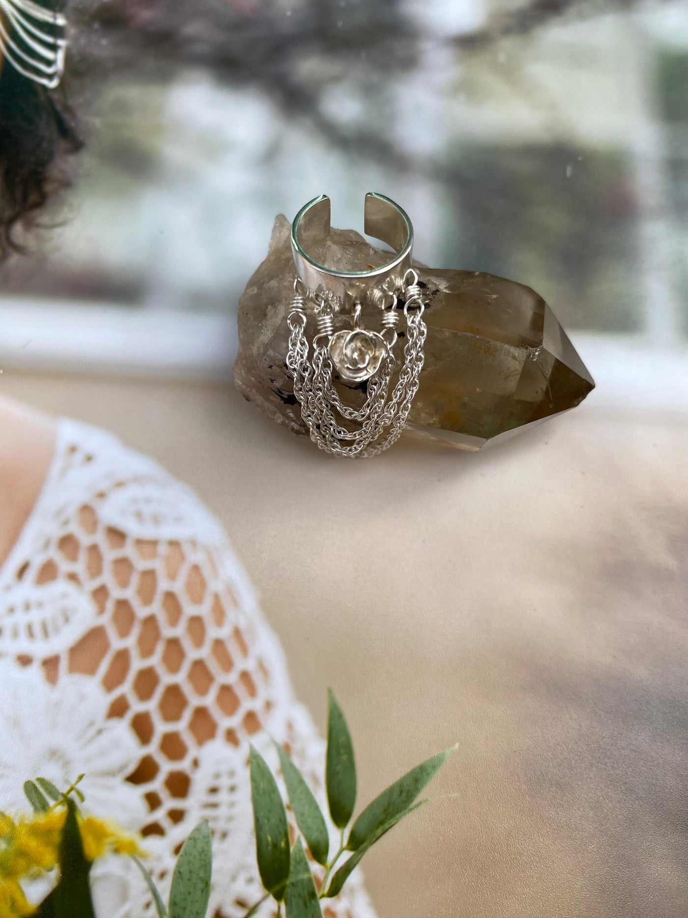 The Silver Rose Cascade Ear Cuff