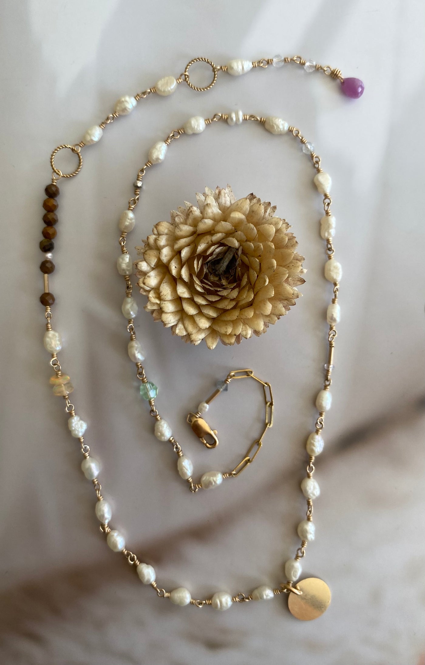 Pearl and Tiger's Eye Necklace