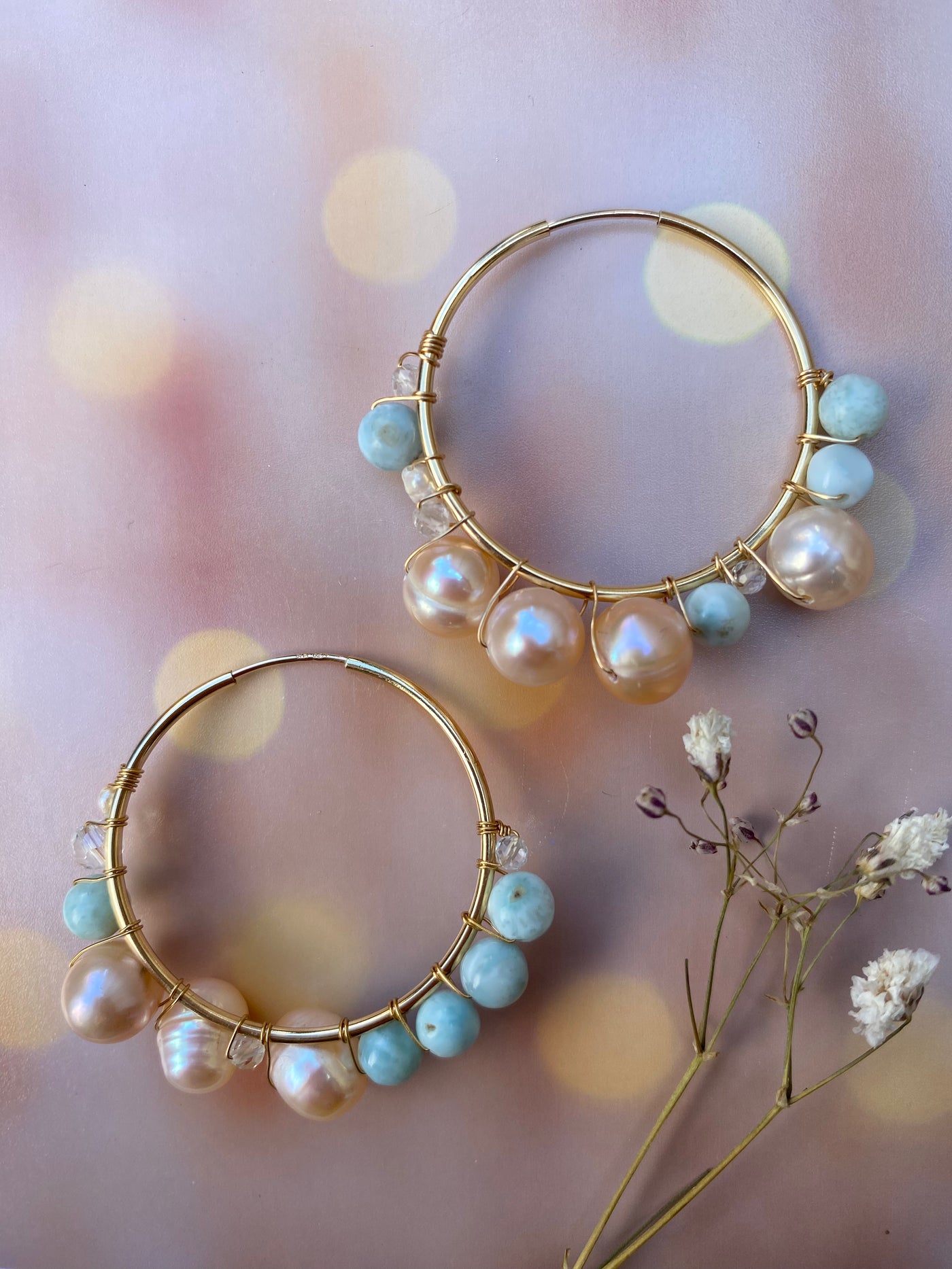 Pearl and Turquoise Dream Hoops