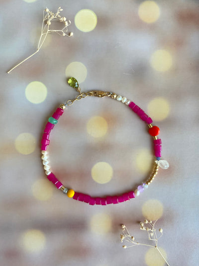 Pink Chalcedony Beaded Bracelet