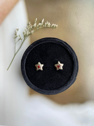 Sterling Silver Garnet Star Earrings