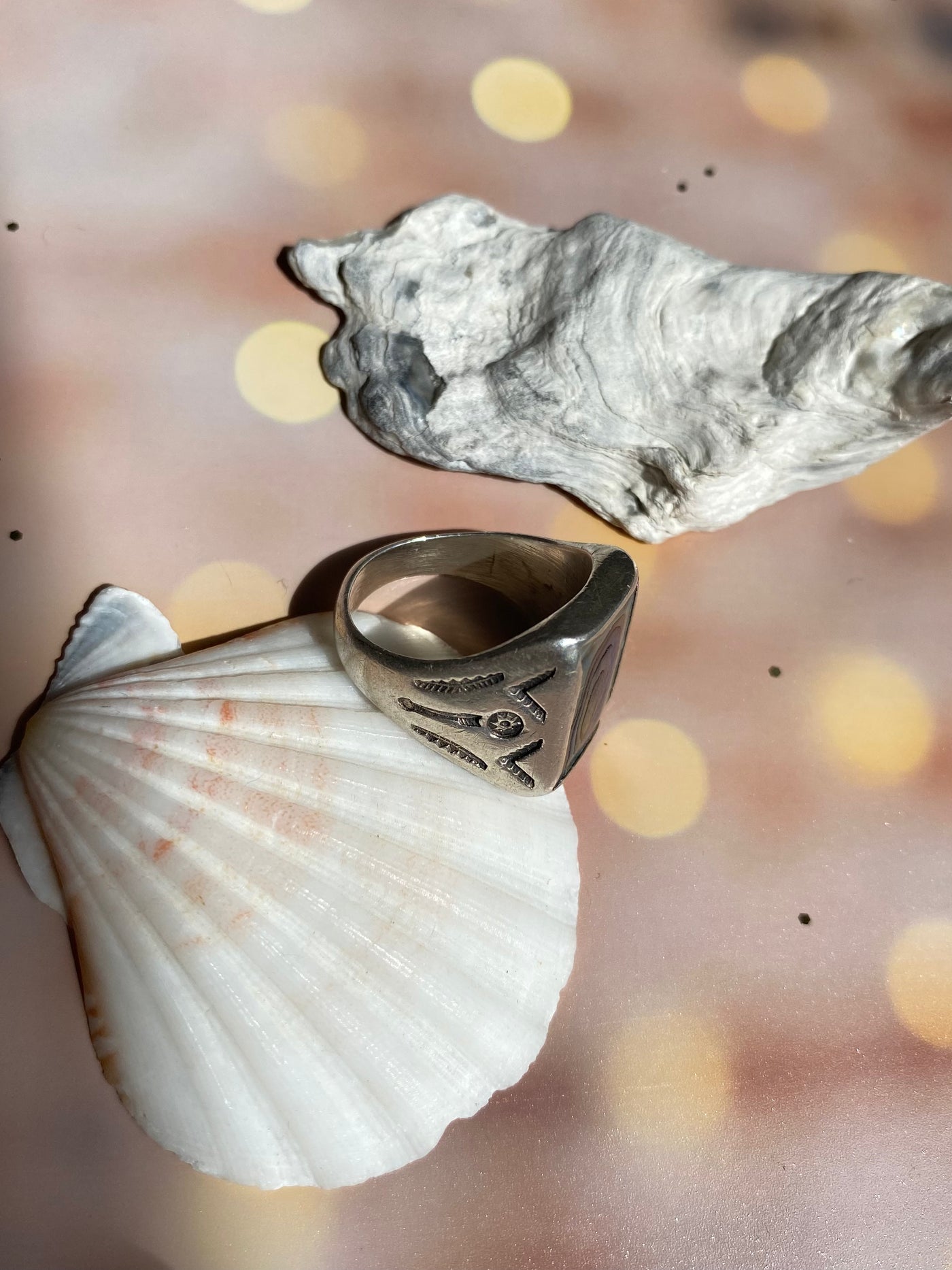 Vintage Square Cut Abalone Ring