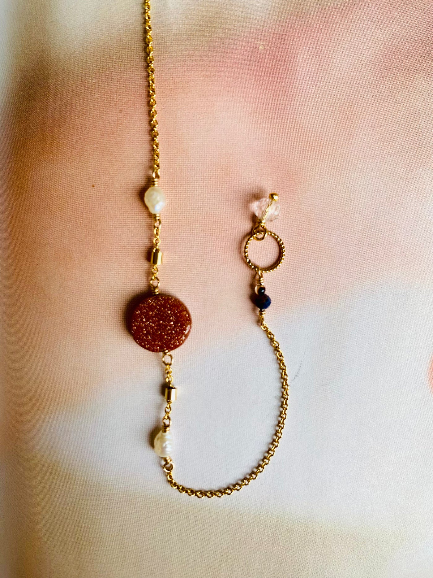 Goldstone and Pearl Bracelet