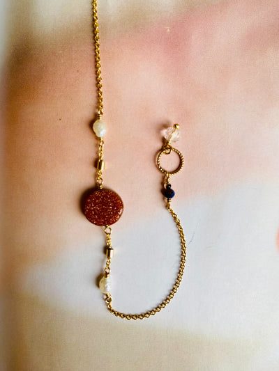 Goldstone and Pearl Bracelet