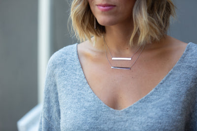 Large Silver Layering Bar Necklace