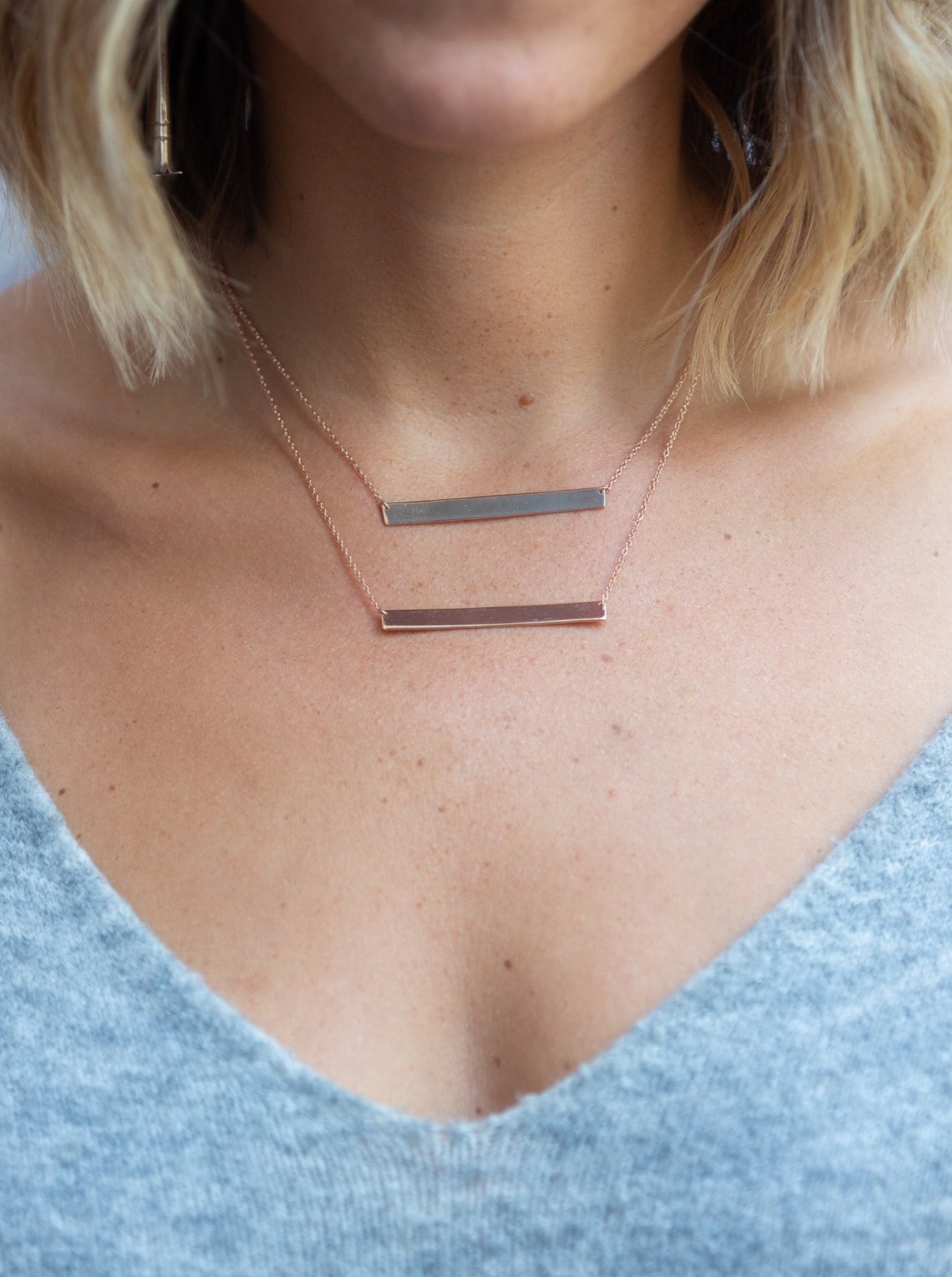 Large Rose Gold Layering Bar Necklace