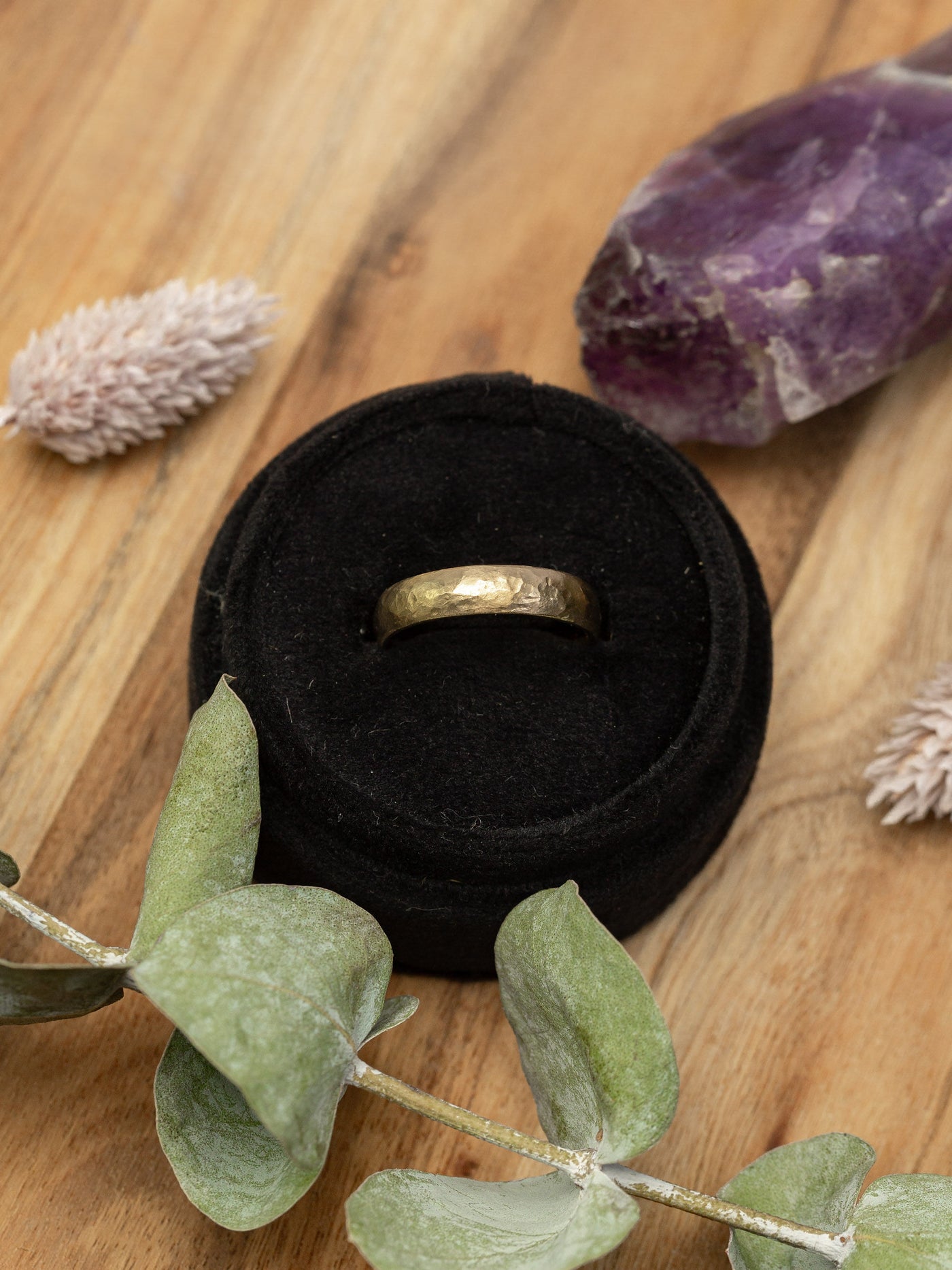 Hammered 14K Gold Wedding Band