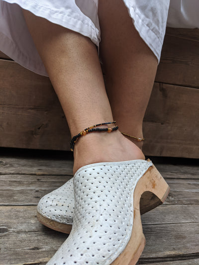 Black Beaded Anklets