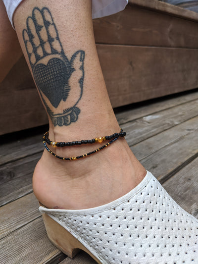 Black Beaded Anklets