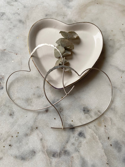 Hammered Heart Hoops in Sterling Silver - Large