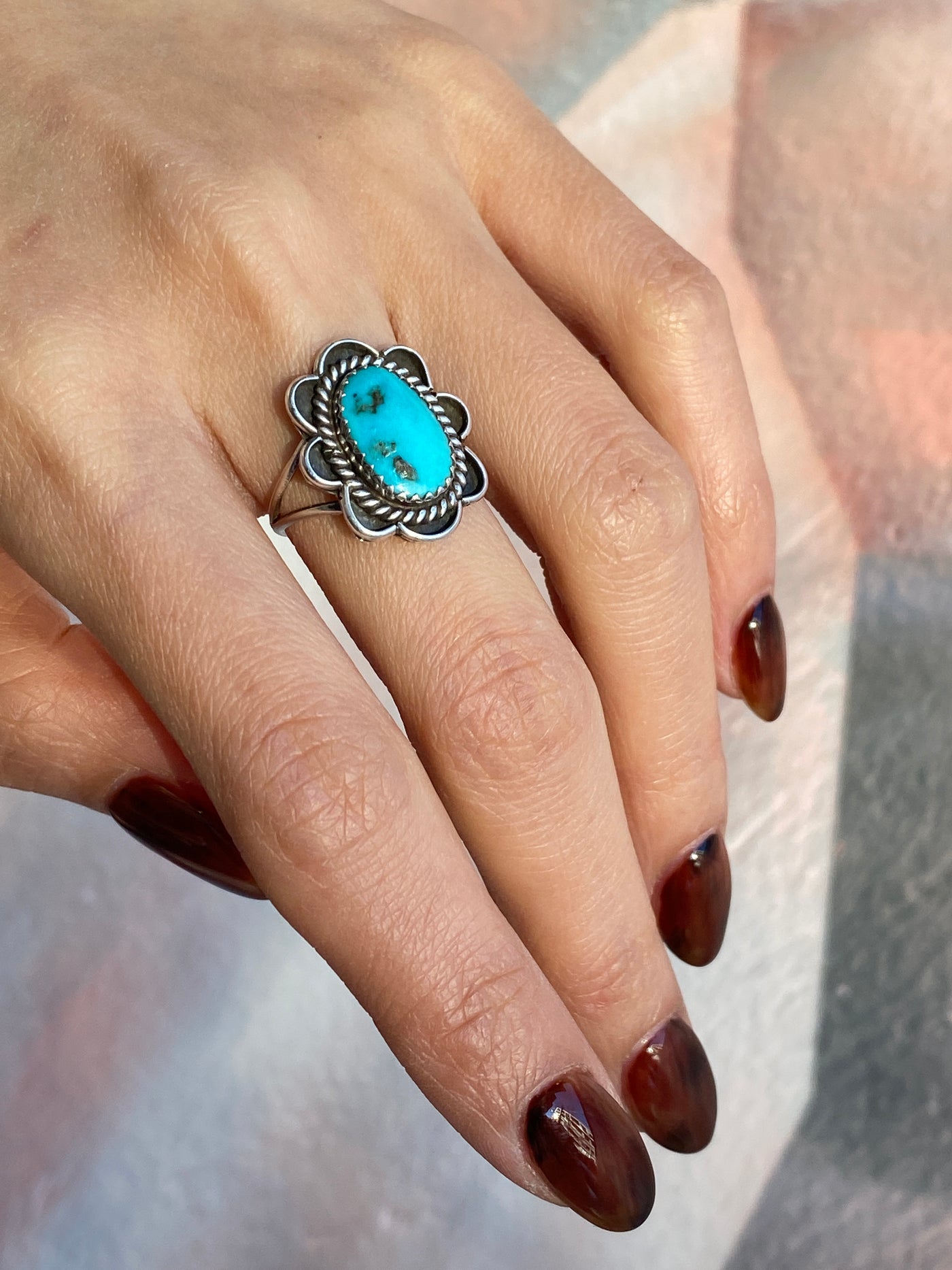 Navajo Turquoise Twist Flower Ring