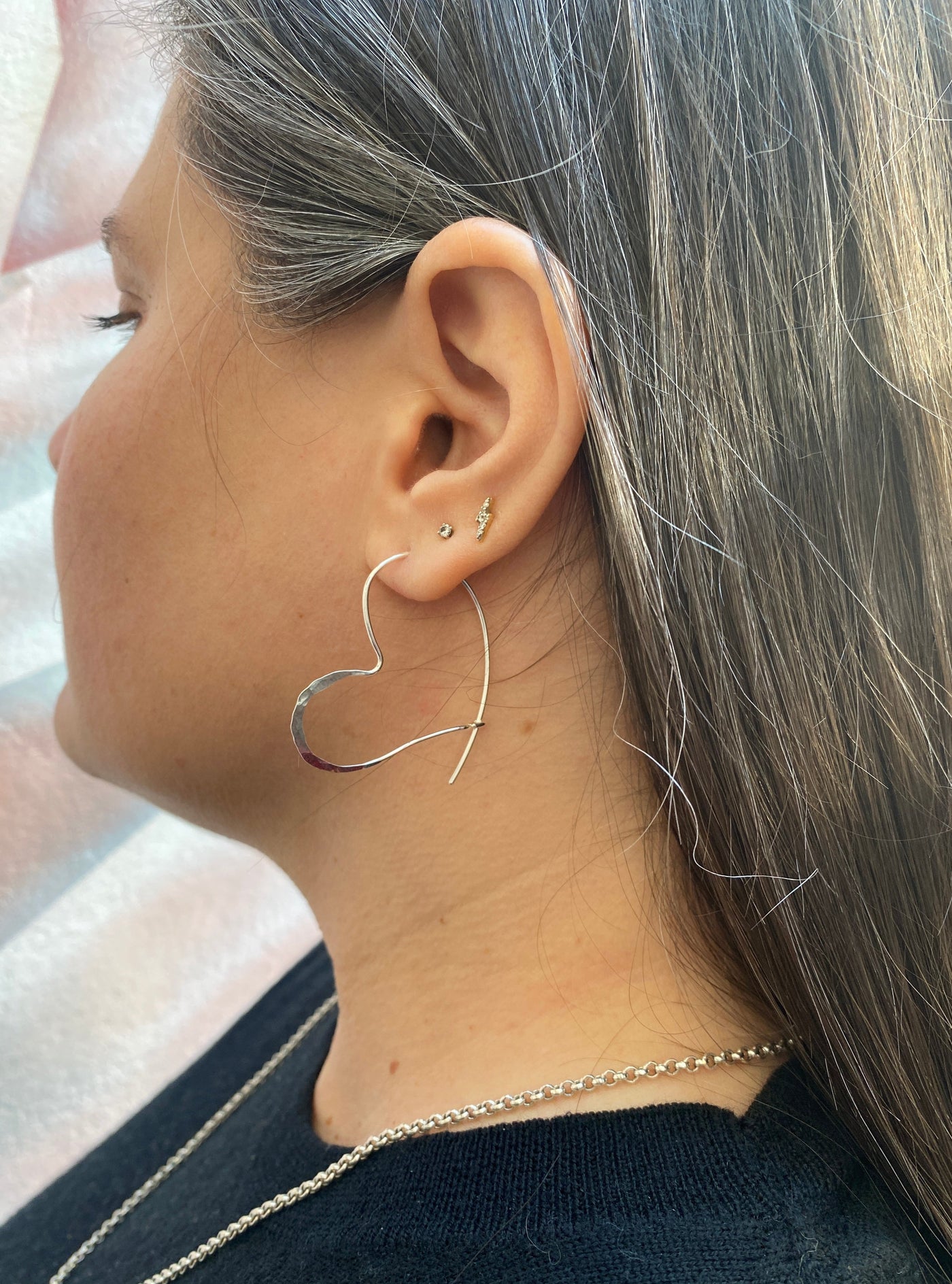 Hammered Heart Hoops in Sterling Silver - Small