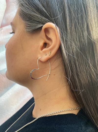Hammered Heart Hoops in Sterling Silver - Small
