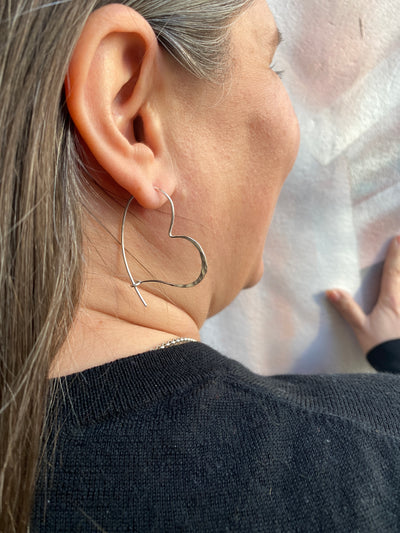 Hammered Heart Hoops in Sterling Silver - Small