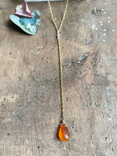 Carnelian and Gold Lariat Necklace