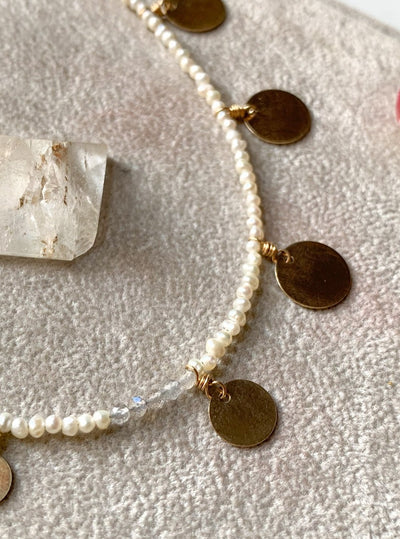 White Pearl Disc Charm Anklet
