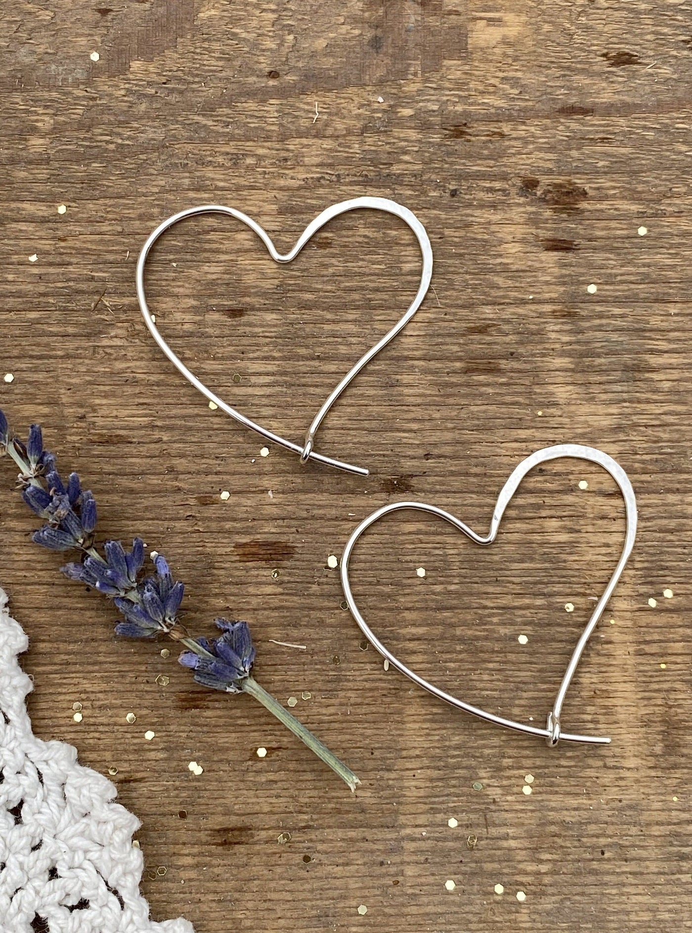 Hammered Heart Hoops in Sterling Silver - Small
